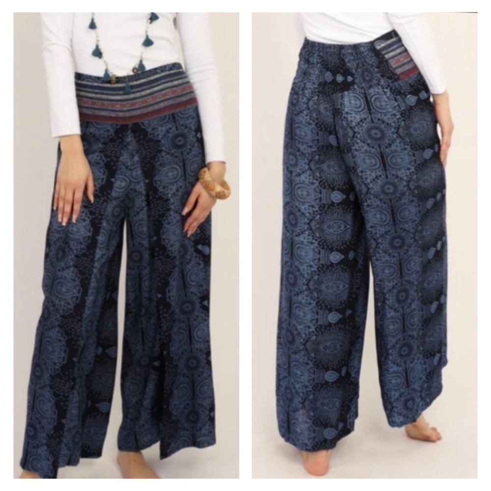 NEW Bali Queen Pocahontas Wide Leg High Rise Pants Embroidered Beach Travel